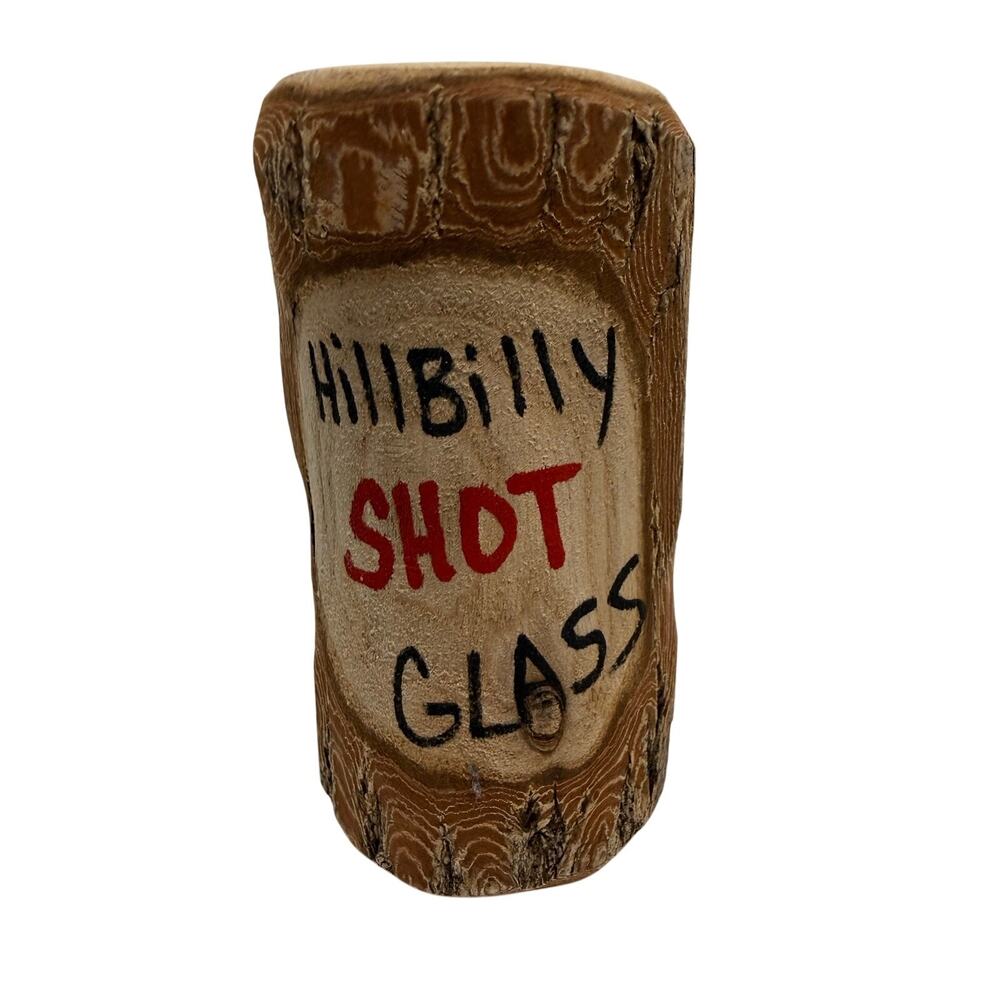 SKU3171 Vintage Wooden "Hillbilly" Branch / Limb Shot Glass Western Rustic, 3.5"